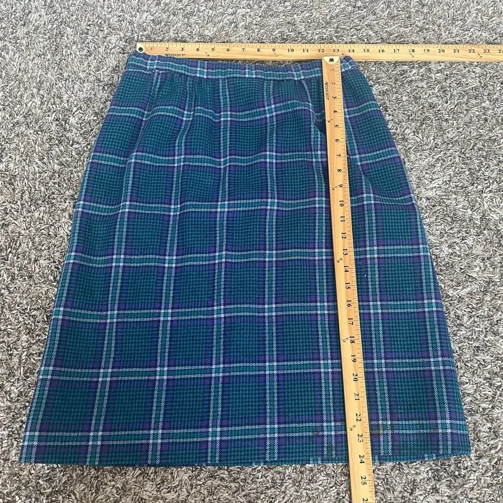 Vintage Pendleton Pencil Skirt Size 12 Blue Purple Tartan Plaid Wool Academia